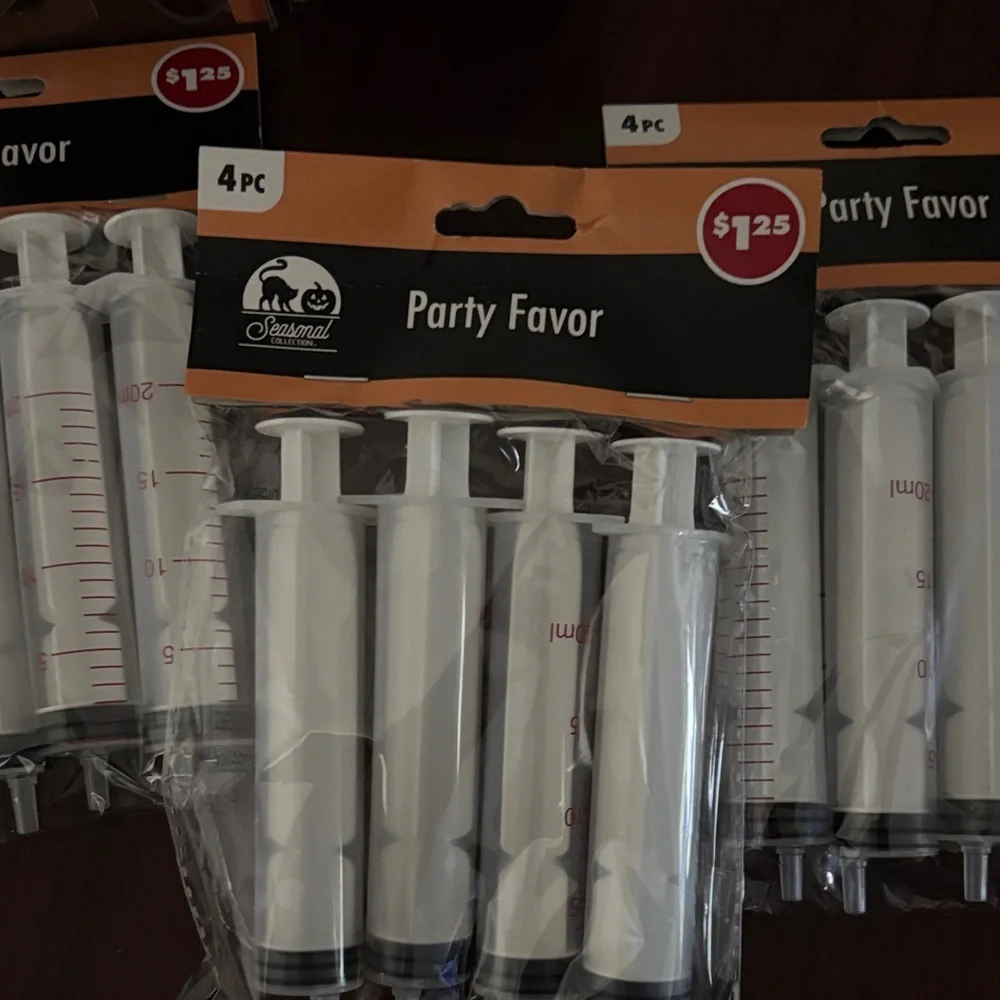 Party Favor Syringe Drink Dispensers & Metallic Snack Cups - 24pc